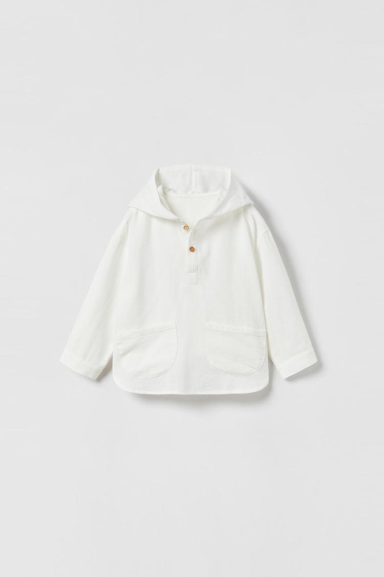 Hooded linen blend shirt hotsell